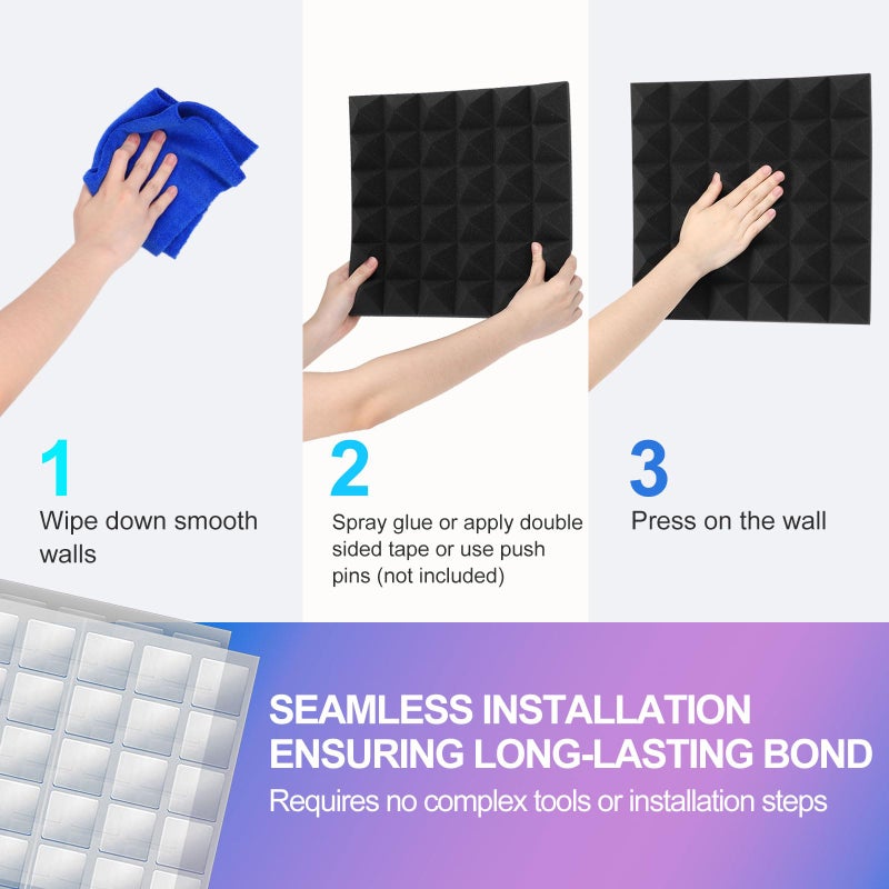JBER Acoustic Sound Foam Panels, 24 Pack 2" X 12" X 12" Blue and Black Soundproofing Treatment Studio Wall Padding Sound Absorbing Fireproof Pyramid Acoustic Treatmentâ€¦ - Image 5